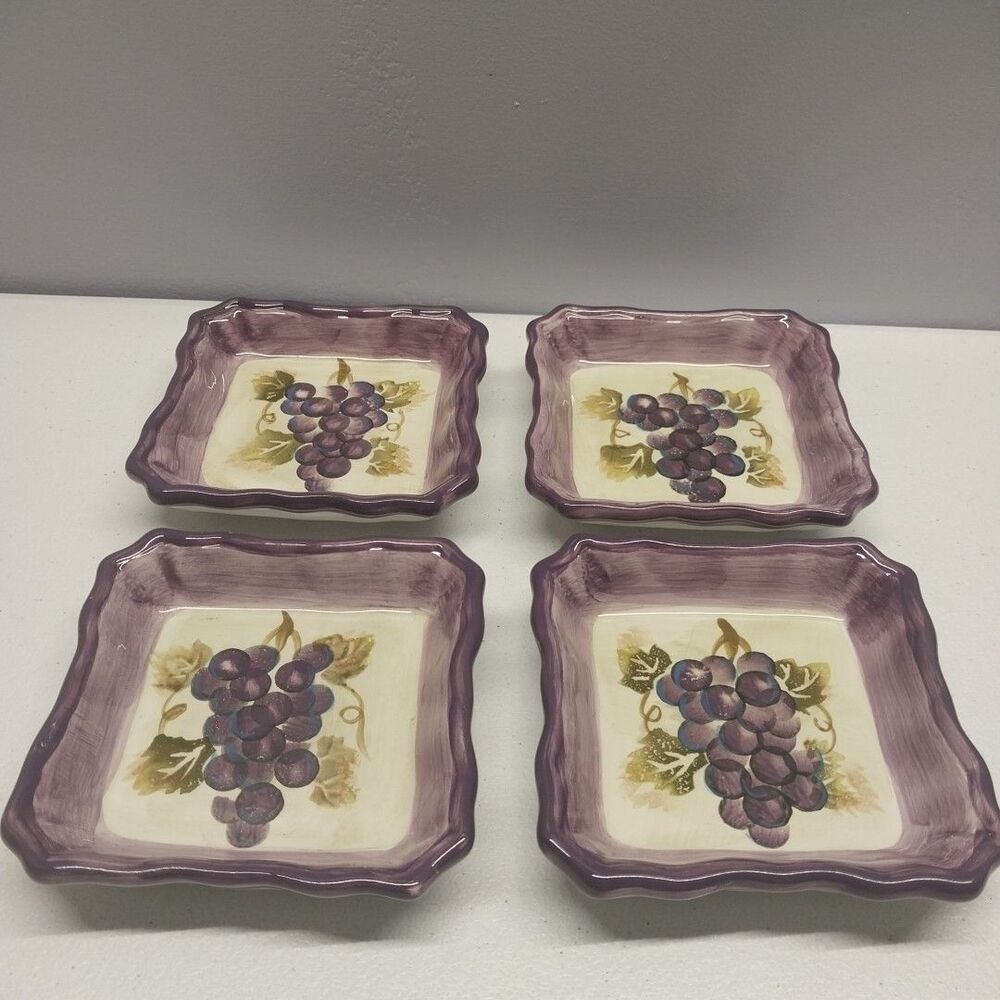 Set of 4 Grape Dip Dishes Tabletops Unlimited Merlot Hand Painted Purple